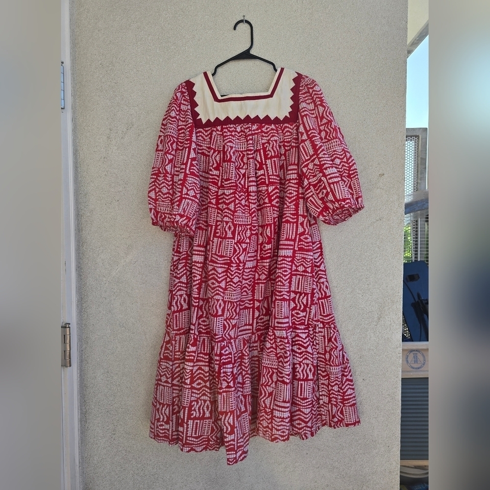 Vintage 100% Cotton Red and White Patterned Dress - Picture 8 of 10